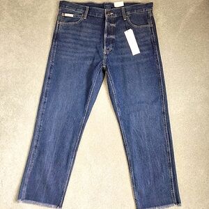 NWT 36x30 Calvin Klein Relaxed Straight Raw Edge Hem Button Fly Denim Jeans NEW